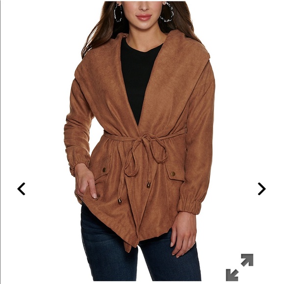 FAVLUX Jackets & Blazers - NEW Camel Brown Front Tie Hooded Jacket